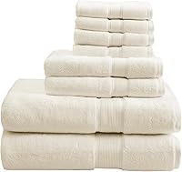 Madison Park 800GSM Luxury 100% Cotton 8-Piece Bath Towel Set - Oversized Bath, Hand & Wash Towels, Cream