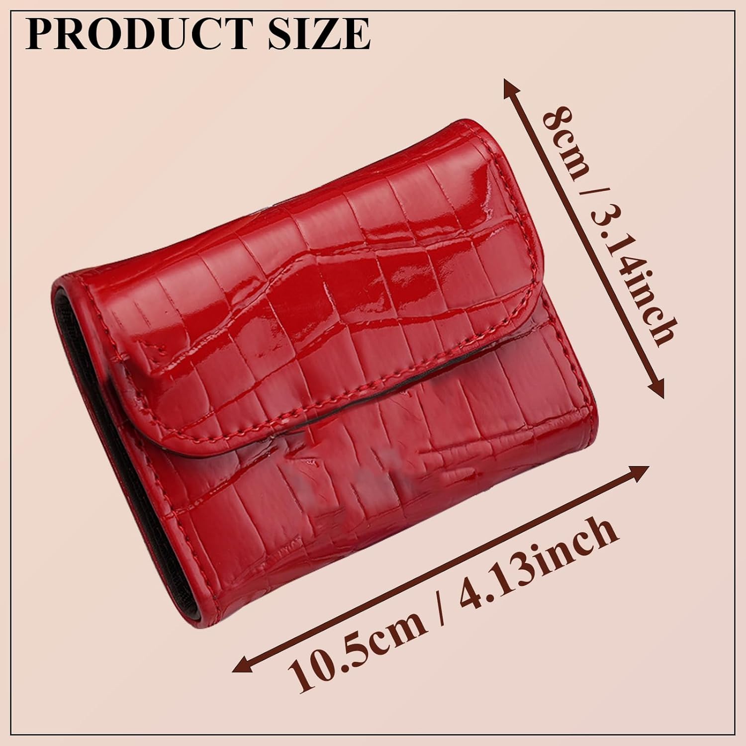 RFID Blocking PU Leather Credit Card Holder Wallet for Women, Red Compact Accordion Card Case with Multiple Slots, Small Buckle Coin Purse, Stone Litchi Pattern ID Card Organizer - Image 2