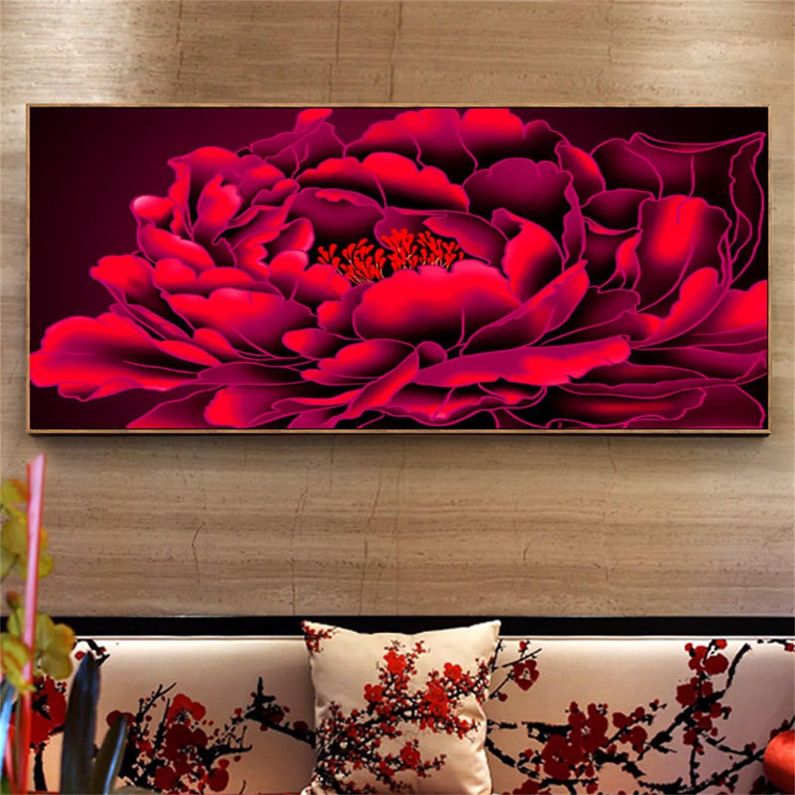 Broderie diamant fleur rouge 40x80cm | Kit complet DIY de peinture diamant 5D adulte et enfant