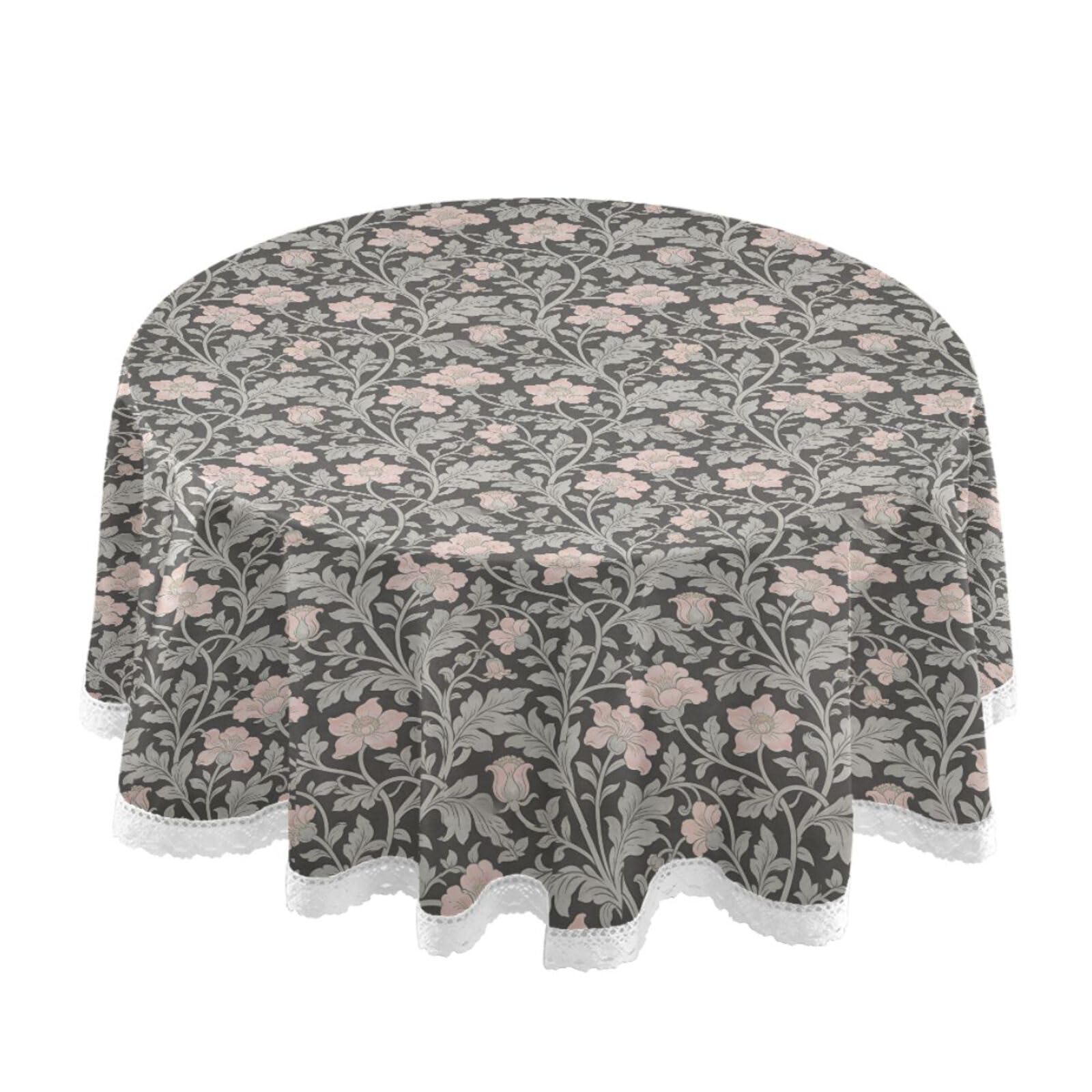 Nappe ronde moderne lavable 152 cm motif fleurs roses Morris