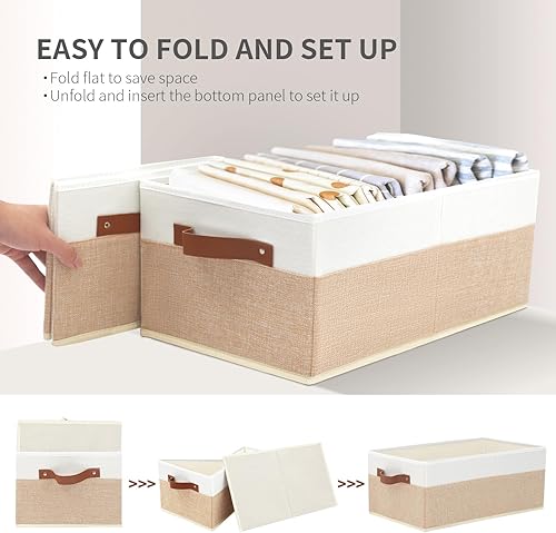 Miniatura 7 de Paquete de 3 cubos organizadores de armario, grandes contenedores de almacenamiento para estantes, cajas de almacenamiento plegables con asas de