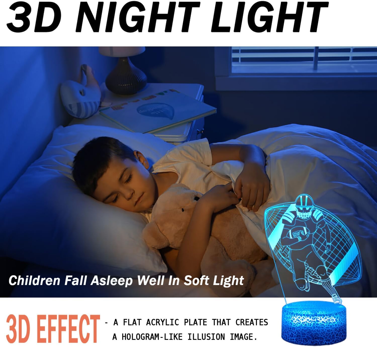 Football Night Light for Boys, 3D Illusion Night Lamp16 Colors Changing with Smart Touch & Remote Control Bedroom Decor Lamp Christmas Birthday Gifts for Kids Children's Day Girls
