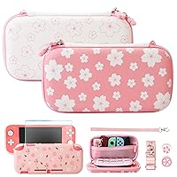 Vista 1 de FUNDIARY Funda de transporte Sakura rosa para Nintendo Switch Lite, lindo kit de accesorios de viaje para niña con bolsa de almacenamiento delgada
