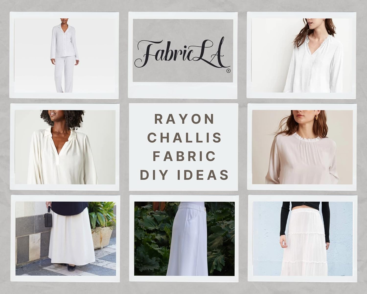 FabricLA Rayon Challis Fabric - 55" Inches Wide - Lightweight Rayon Fabric - Use for Lounge Wear, Jumpsuits, Pajamas, and Skirts - White, 5 Continuous Yards