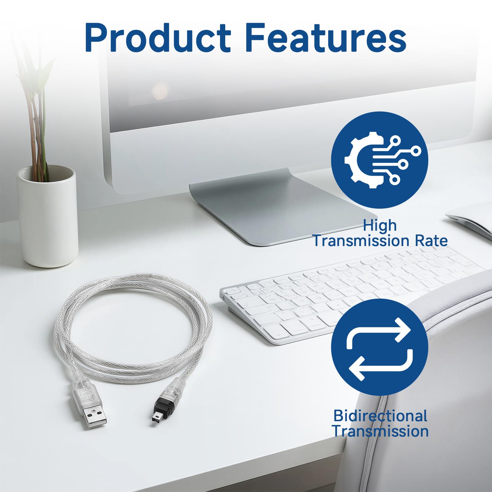 Cavo Adattatore USB USB Firewire,Cavo IEEE 1394 a USB,Può essere utilizzato per la trasmissione di dati audio e video,Può essere utilizzato con la maggior parte delle telecamere DV