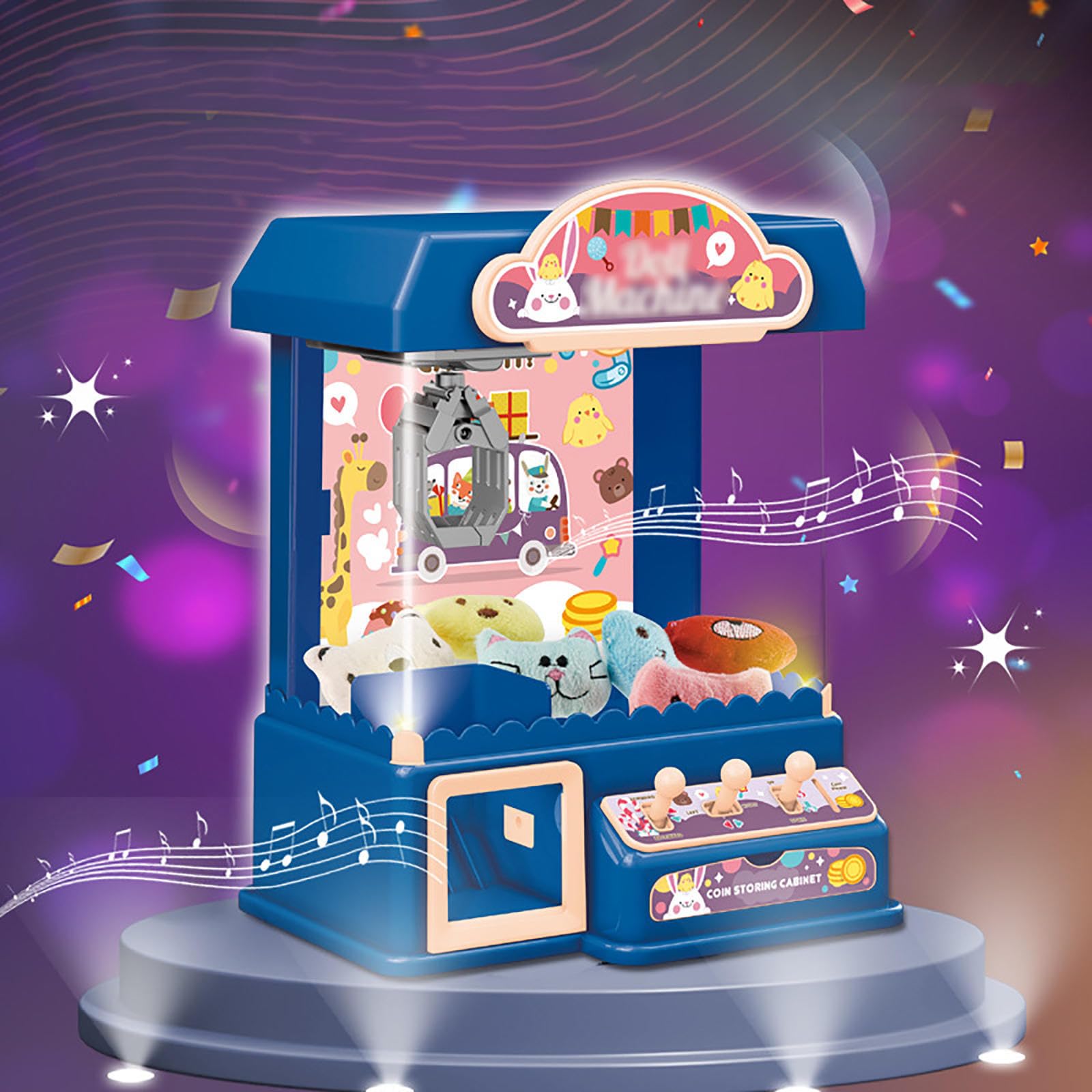 Greifarm Automat, Süßigkeiten Spender Automat mit Licht und Musik,20 Puppen,20 Spielmünzen,10 Gashapons, Spielautomat Lustiges Geschenk für Party-Weihnachten,Blue