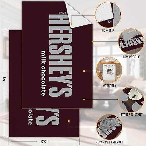 Miniatura 3 de Ottomanson Hershey Smores - Alfombras antideslizantes con diseño de logotipo y parte trasera de goma, 3 x 5 pies, lavables a máquina, alfombras para