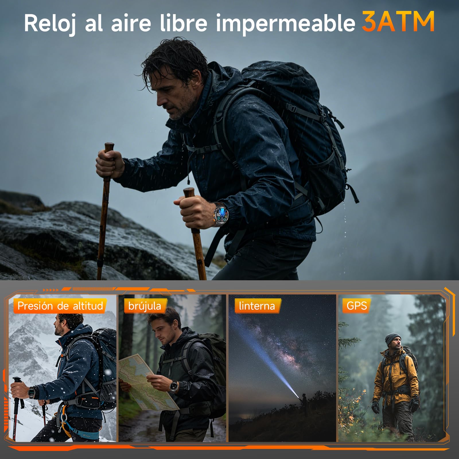 YUPENG Reloj Inteligente Hombre Militar, GPS/Brújula /850mAh Batería | 1.7" Impermeable Smartwatch con Chat-GPT Linterna Frecuencia Cardíaca, Sueño Salud,Función telefónica Pulsómetro,iOS/Android