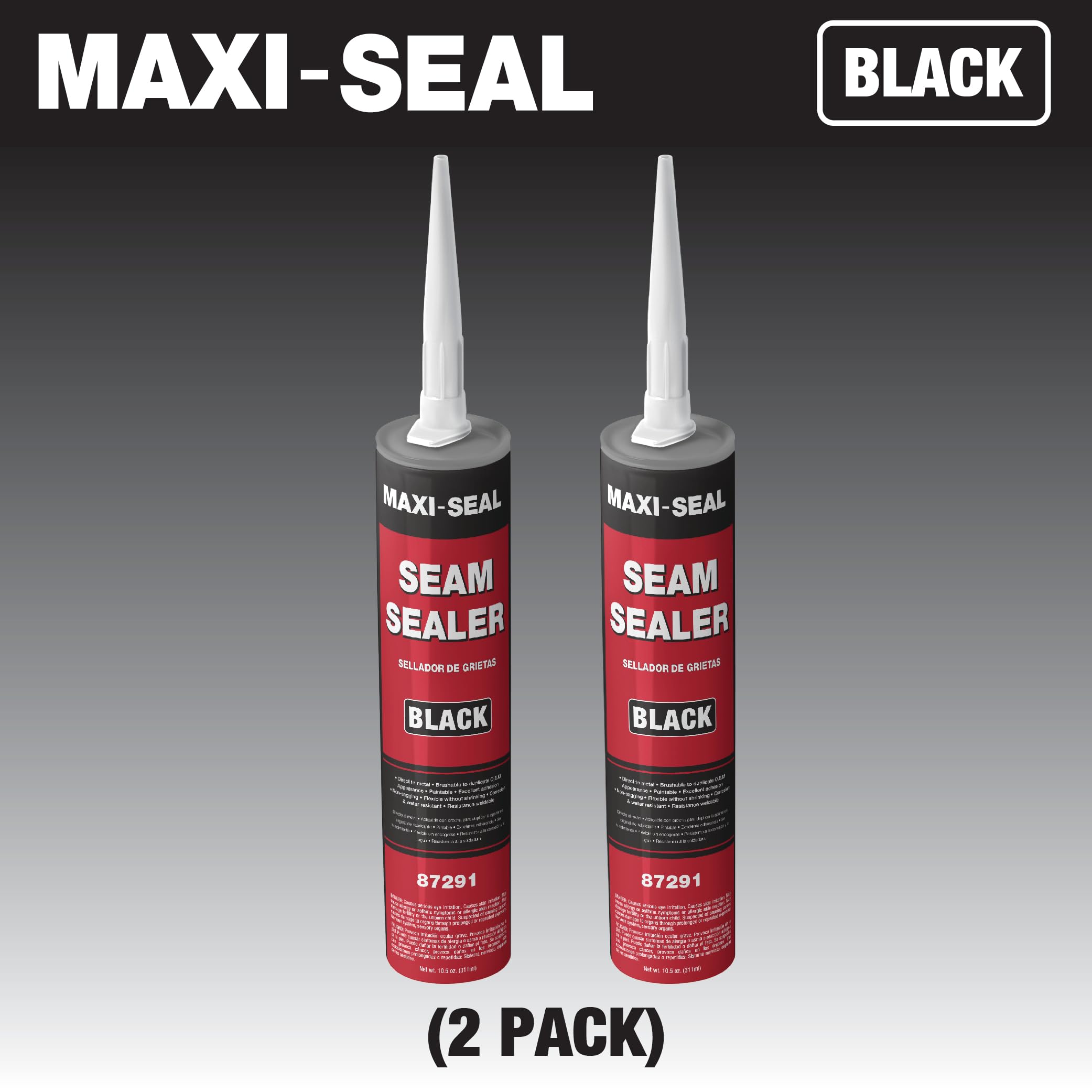 LAUCO Maxi -Seal Polyurethane Seam Sealer Automotive - Black, 10.5oz Tube Durable & Flexible Body Filler - Seam & Joint Compound for Bare/Painted Surfaces - Brushable to Duplicate O.E.M (2 Pack)