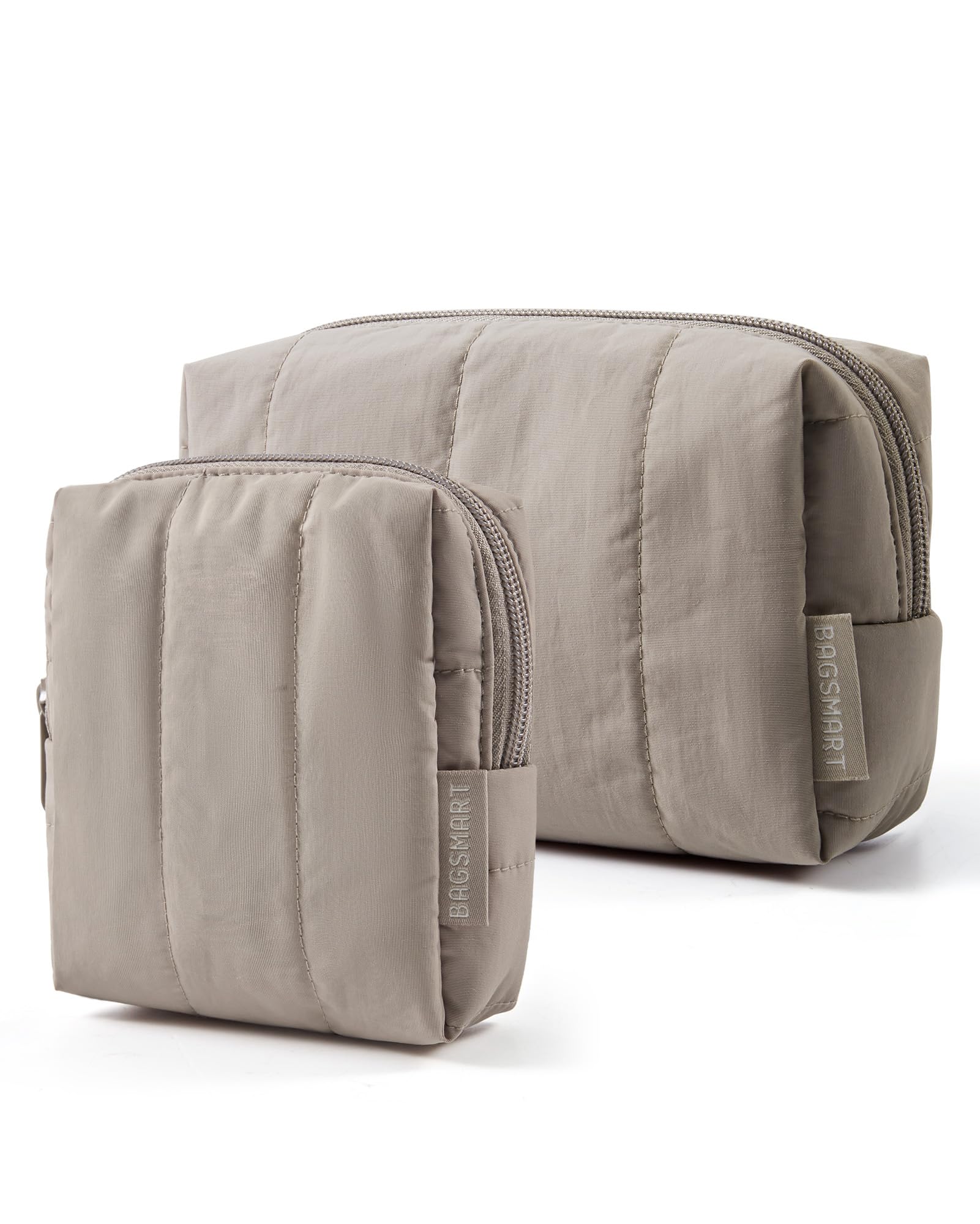 BAGSMART Makeup Bag Duo Set, Puffy Padded Travel Cosmetic Organizer with Slip-in Pockets, Large Toiletry Bag & Small Purse Pouch, Travel Essentials for Women, Baby Pink — view 16