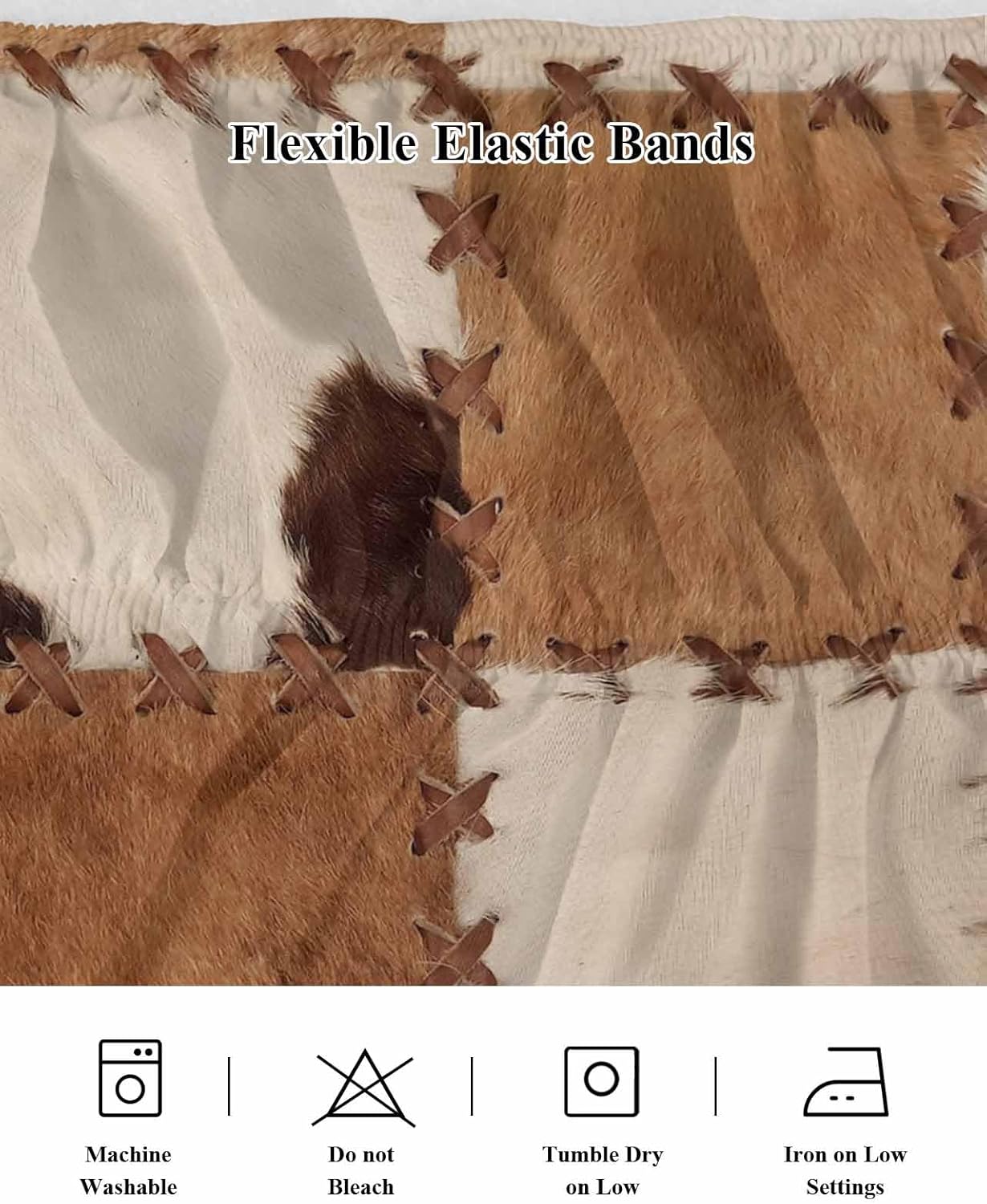 Bed Skirt Cowhide Bed Skirt 18 Inch Drop Cow Fur Print Farm Animal Skin Brown Elastic Wrap Around Bed Skirt Dust Ruffle for Queen Size Bed