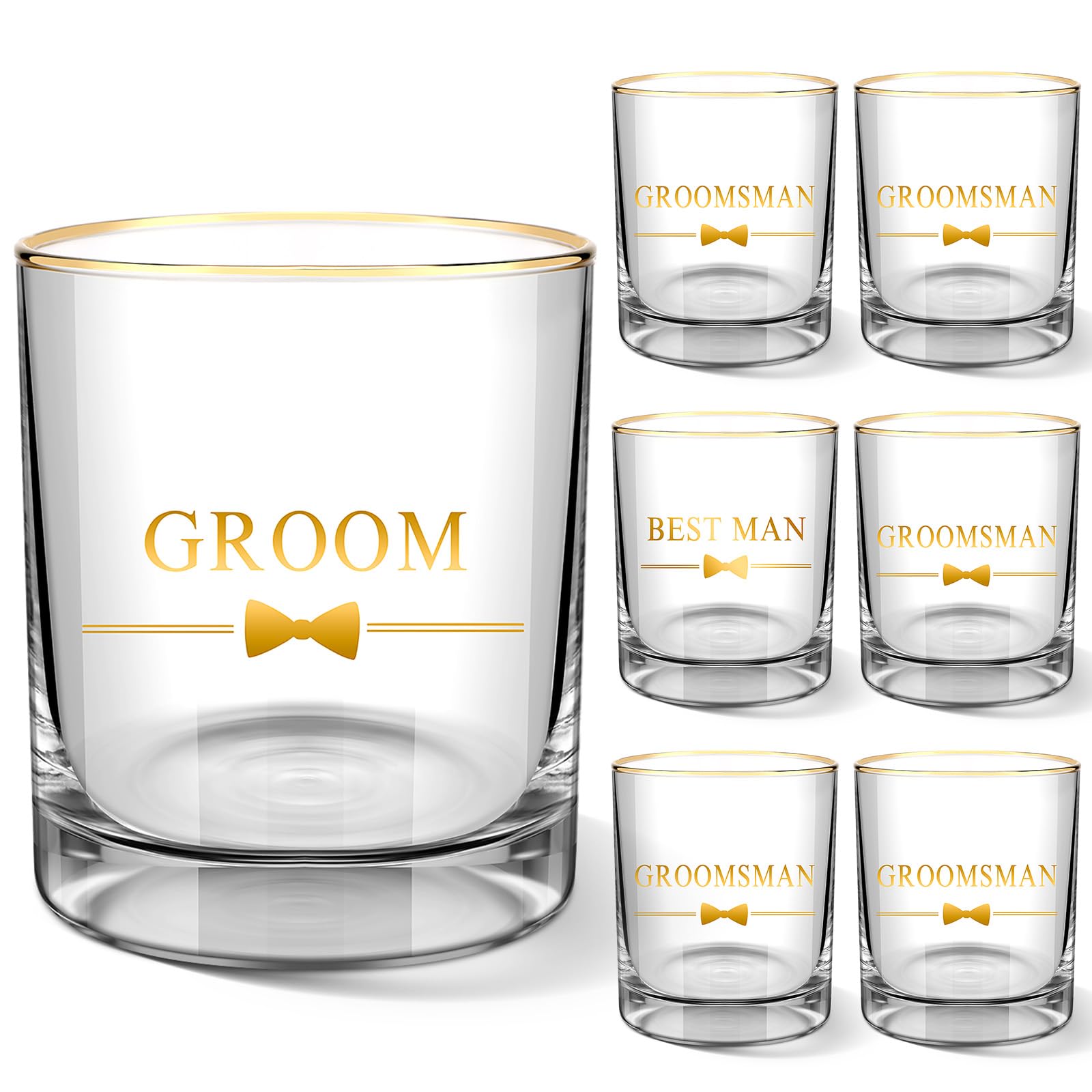 Photo 1 of LemonRoad 7 Pcs Groom Groomsmen Gifts Whiskey Glasses Set 10 oz Whiskey Rock Glass Shot Set for Groom Best Man Groomsman Wedding Engagement Proposal Bachelor Party Gift Favors Decorations Accessories