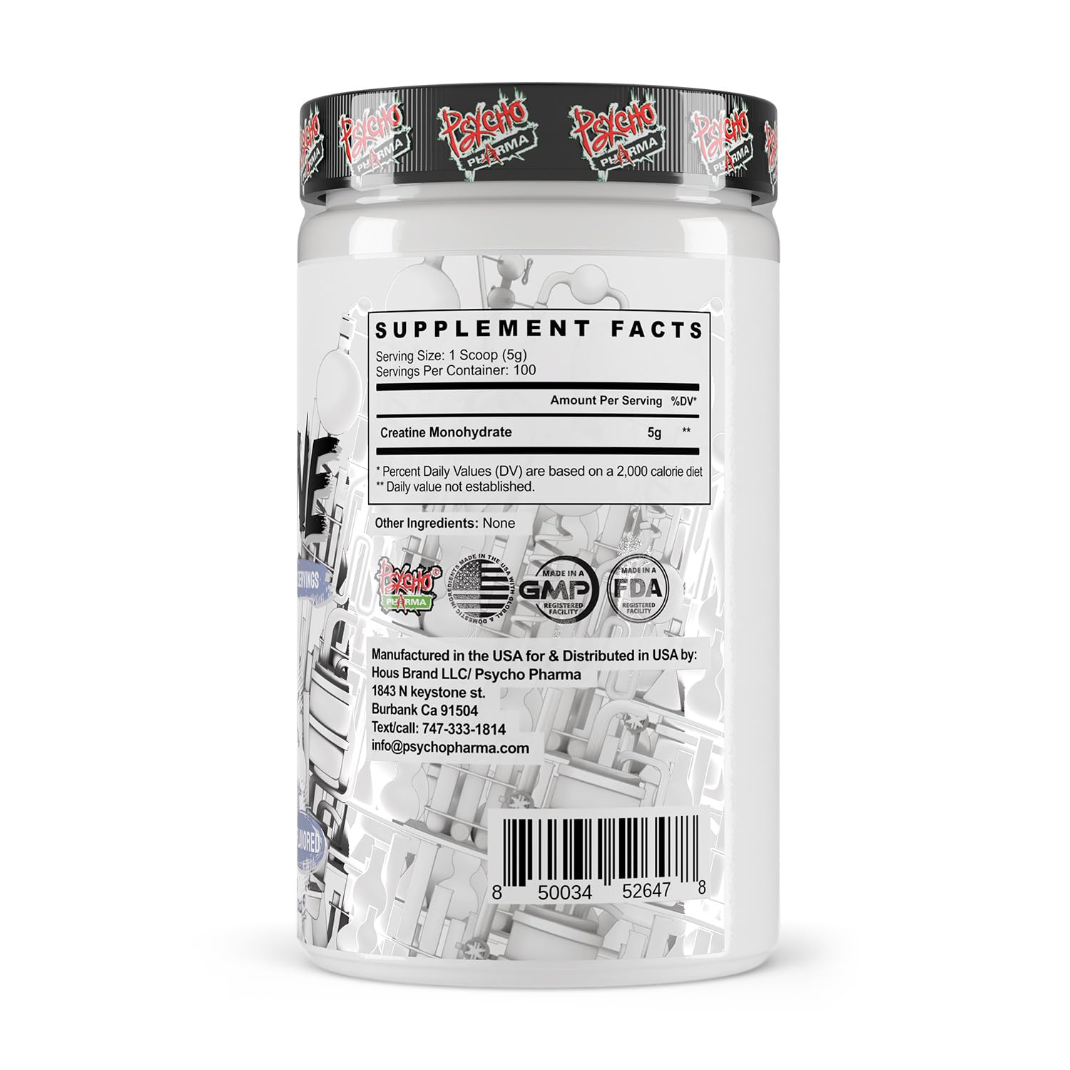 Psycho Pharma Creatine - 5g of Premium Creatine Monohydrate per Serving, 60 Servings