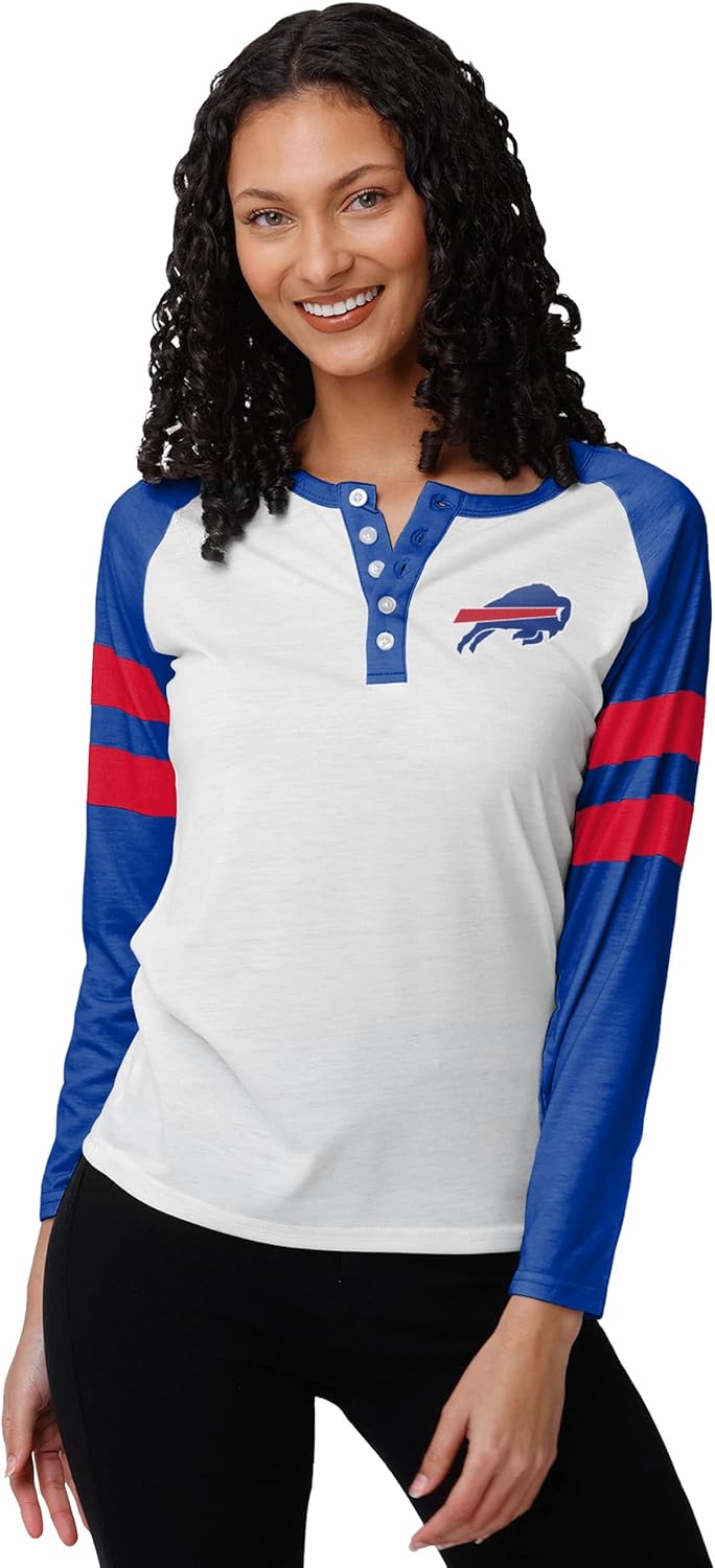 FOCO womens Nfl Team Logo Ladies Fashion Long Sleeve Henley Shirt, Big Logo, Medium US
