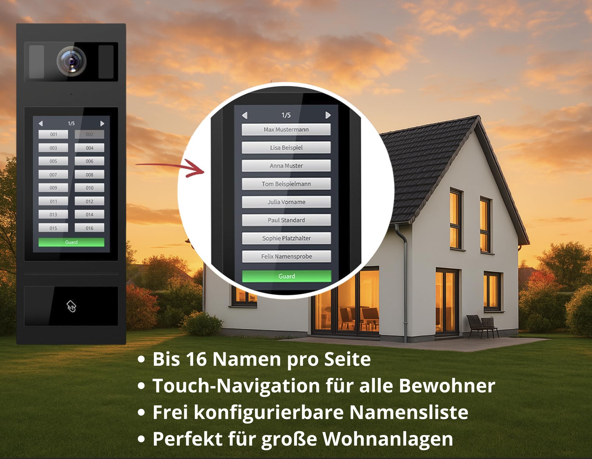SCHUTZER Video-Türsprechanlage mit Kamera für Einfamilienhaus – kabelgebundene Video Türklingel mit 4,3 Zoll Innenmonitor, 2-Draht-Bus, Sprechanlage mit Türöffner