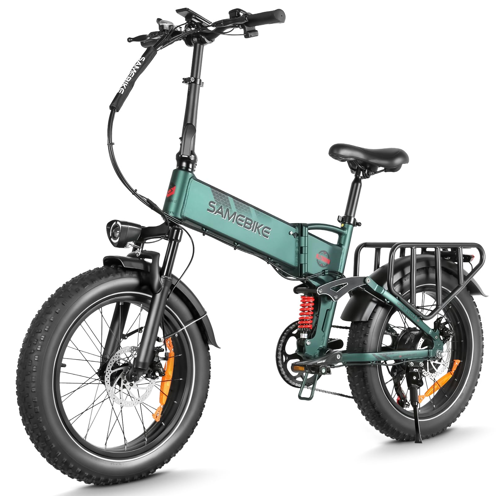 SAMEBIKE Bicicleta eléctrica Adulto A02Pro 100km autonomía 20"x4" Fat Bike electrica Plegable 48V 15Ah Batería Intercambiable Suspensión Delantera Bicicletas para IR al Trabajo de 7 velocidades