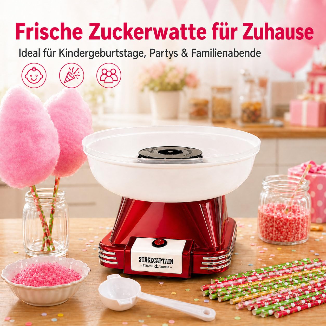 Stagecaptain CFM-500 MKII Zuckerwattemaschine 500 Watt für Zucker und Hartbonbons abnehmbare Schüssel