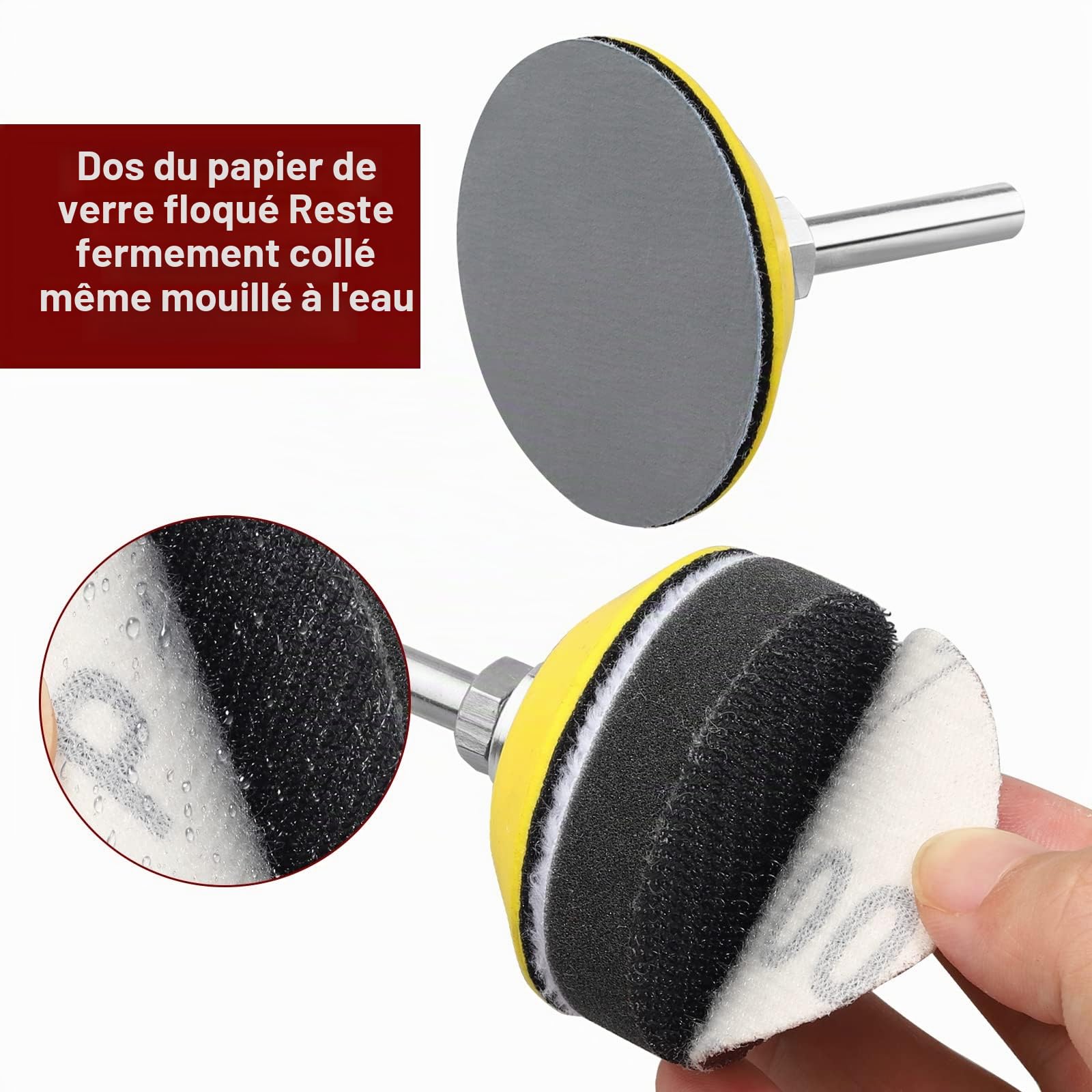 100Pièces Papier Abrasif 50mm 400 600 800 1000 1200 1500 2000 3000 5000 7000 Grain, Avec 1 Pièce kit de Tampon de Roue Adaptateur de Tampon de Polissage