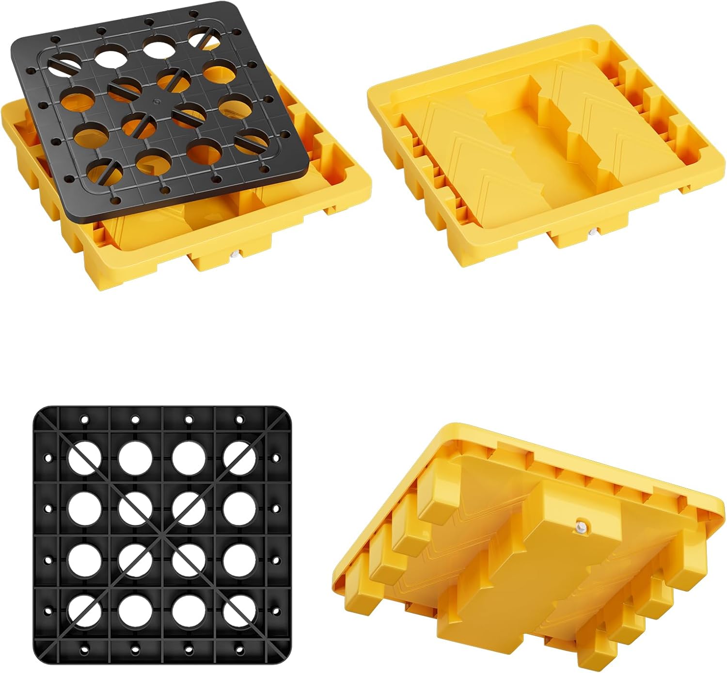 JINJUNYE Spill Containment Platform with Drain, Suitable Forklifts, 1 Drum Modular Platform Tray, 15 Gallon Liquid Capacity, 2000 Lbs Weight Capacity, 28.3 X 28.3 X 6.1", Industrial Uses