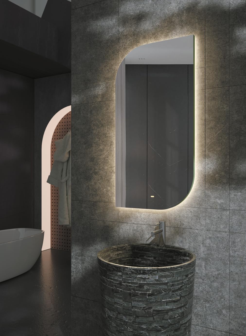 Mice - Espejo con luz led para baño, vestidor, Maquillaje - Espejo con Sistema de Encendido con Sensor de Movimiento - Anti-vaho Incorporado y luz cálida - Esquinas 2 Redondeadas y 2 cuadradas