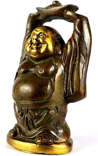 Miniatura 8 de ASHIRWAD Estatua de Buda Rígido de latón Feliz ídolo antiguo Feng Shui para riqueza y dinero (1.5 pulgadas)