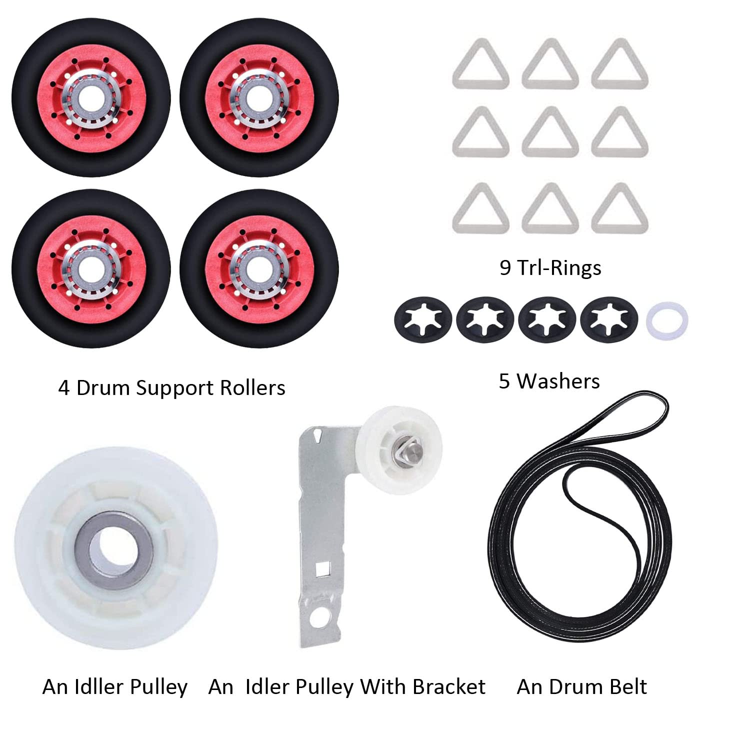 4392067 Dryer Repair kit, with 279640 Idler Pulley, 661570 Belt, W10314173 Roller Roller and W10837240 Idler Pulley with Bracket, Replacement Part Number 4392067VP 587637 587649