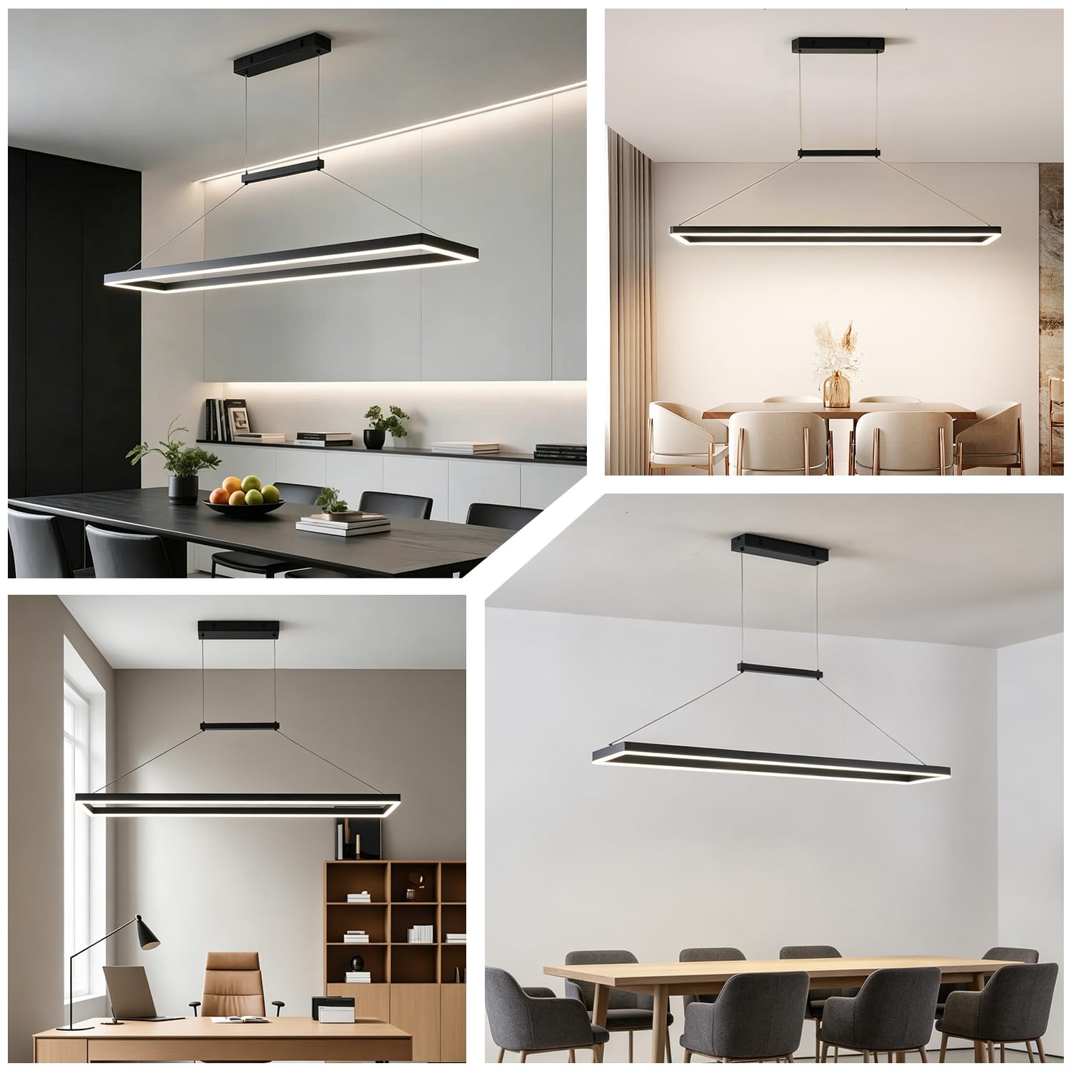 120CM LED Pendelleuchte Esstisch, 52W Dimmbar Hängelampe Esszimmer, Schwarz | Höhenverstellbar, Moderne Rechteckige Hängeleuchte mit Fernbedienung und Memory, Esszimmerlampe Hängend, für Küche Wohnzimmer