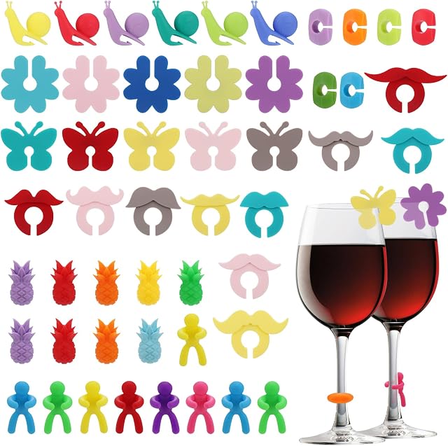 Hejo Wine Glass Charms, 50PCS Silicone Wine Glass Markers Reusable Party Reception Glass Identifiers Wine Accessories Mark Ideal for Daily And Party
