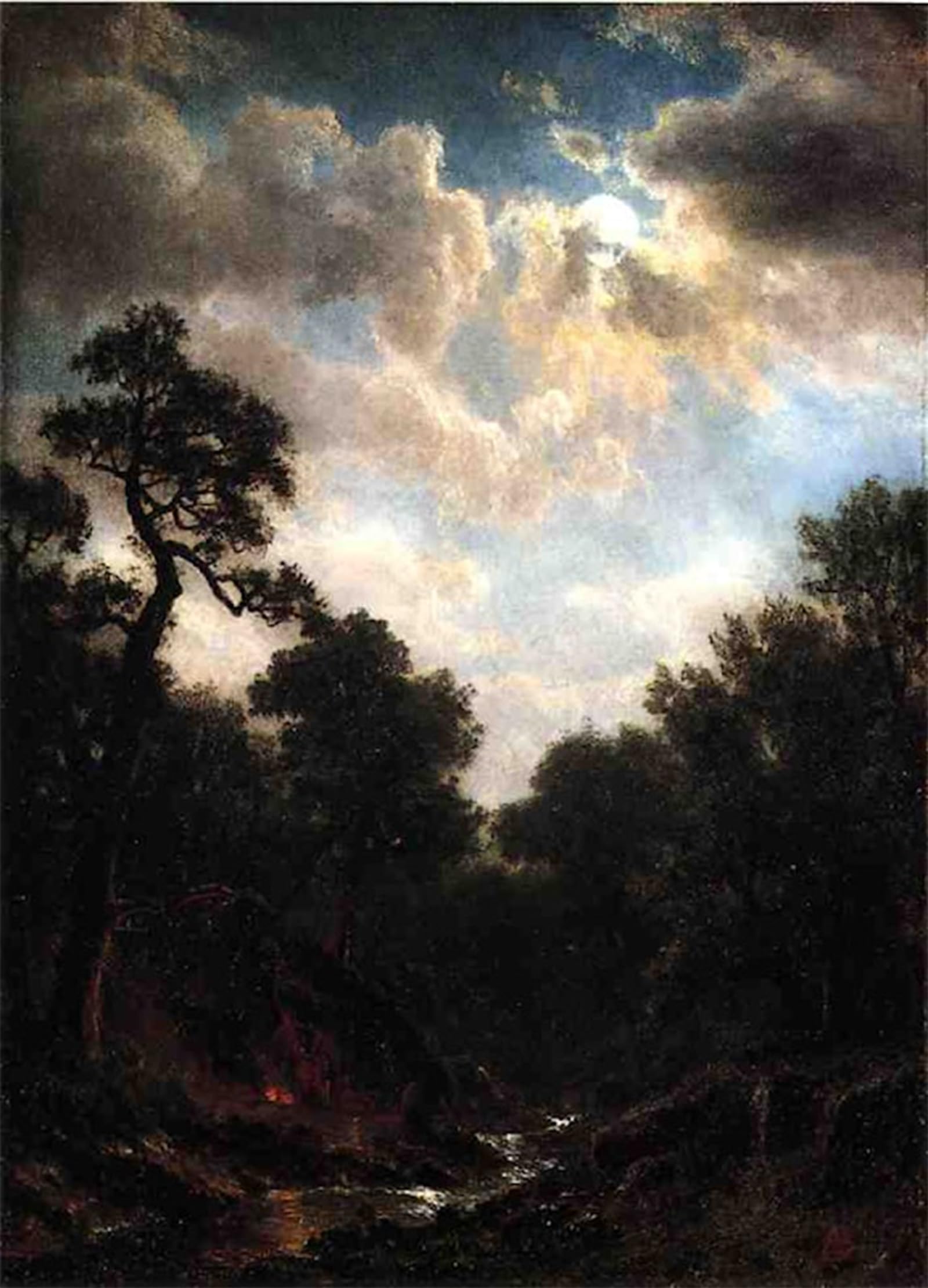 Artxlxxbn No Frame Famous Painting Art Wall Decor Abstract Art Picture Moonlit Landscape By Albert Bierstadt Animal Pictures For Home Decor 60X90cm