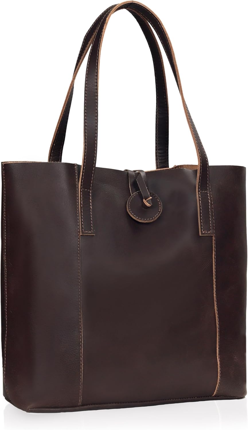 Genuine Leather Tote Bag for Women – Large Shoulder Handbag, Vintage Brown Purse, Stylish Work & Travel Tote Fits Laptop (Sawana Dark Brown) - Image 4