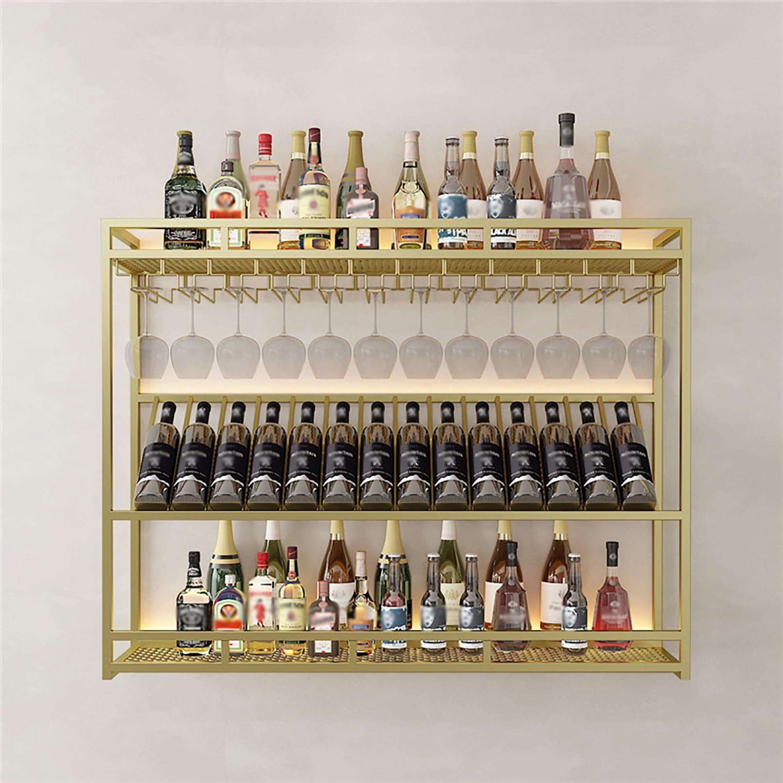 Présentant à vin mural avec LED et porte-verres étagère de rangement suspendue