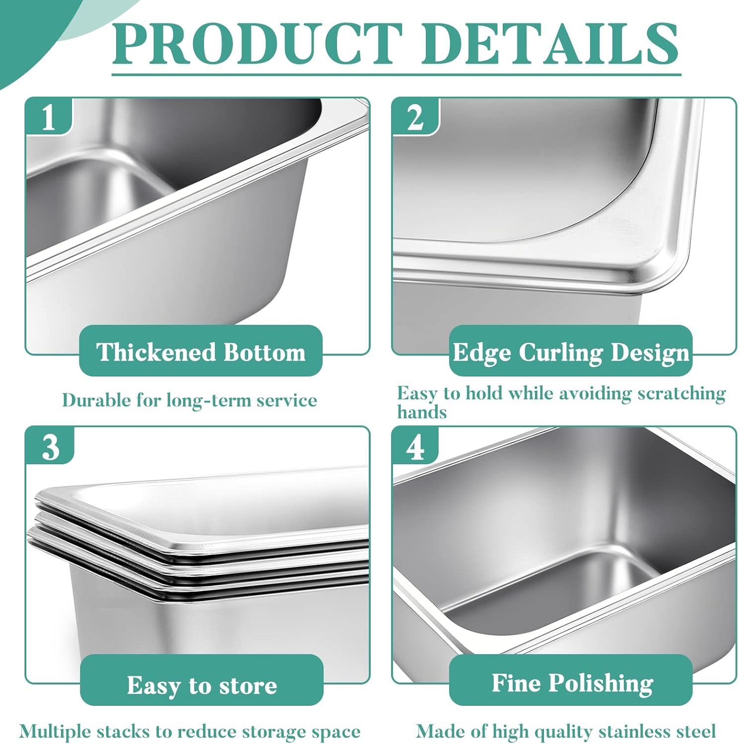 Zubebe 4 Pcs Hotel Pans Stainless Steel Steam Table Pan 1/2 Half Size 6 Inch Restaurant Steam Table Pan Deep Metal Food Tray Commercial Food Pans for Restaurant Party Buffet Catering