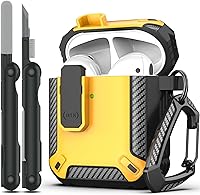 Vista 35 de RFUNGUANGO Funda para AirPod de 2ª generación con kit de limpieza, armadura protectora de carcasa dura militar con bloqueo para funda de carga