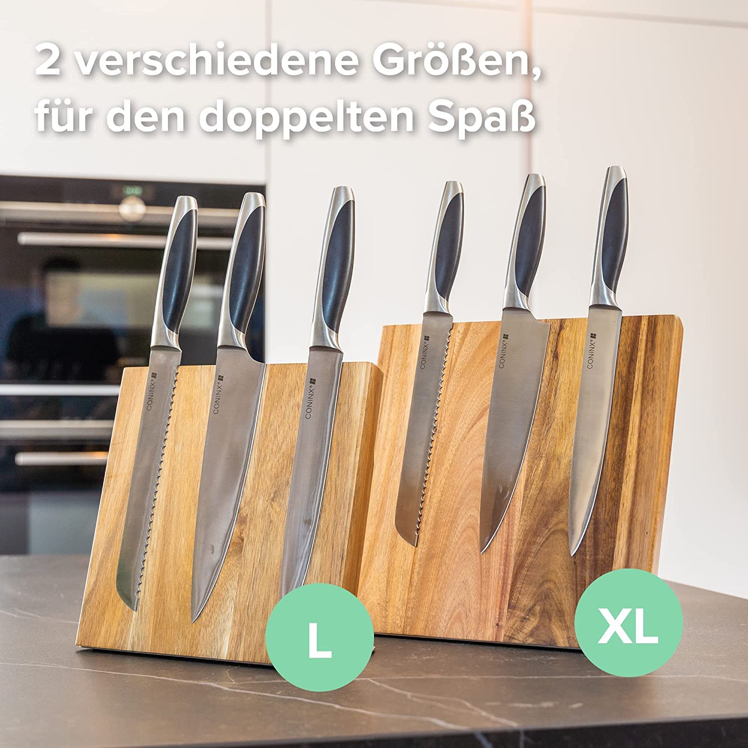 Portacoltelli Magnetico Coninx Quin | Ceppo Coltelli Magnetico 22x23cm | Ceppo Coltelli da Cucina Vuoto | Porta Coltelli | Organizzazione Cucina | Blocco Coltelli Modello Universale in Acacia