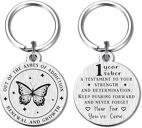 ABNTY Sobriety Gifts - Llavero sobrio - Regalos de sobriedad para mujeres y hombres - Chip sobrio con diseño de mariposa