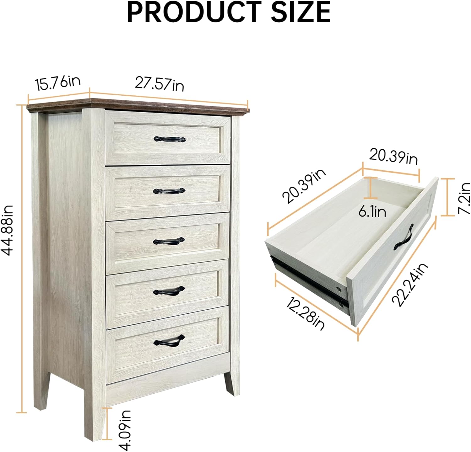 CuisinSmart 5 Drawers Dresser for Bedroom, Wood Tall Chset of Drawers, Farmhouse Dresser Chests with Metal Handle for Bedroom,Living Room,Hallway and Entryway, Vintage Yellow - Image 2