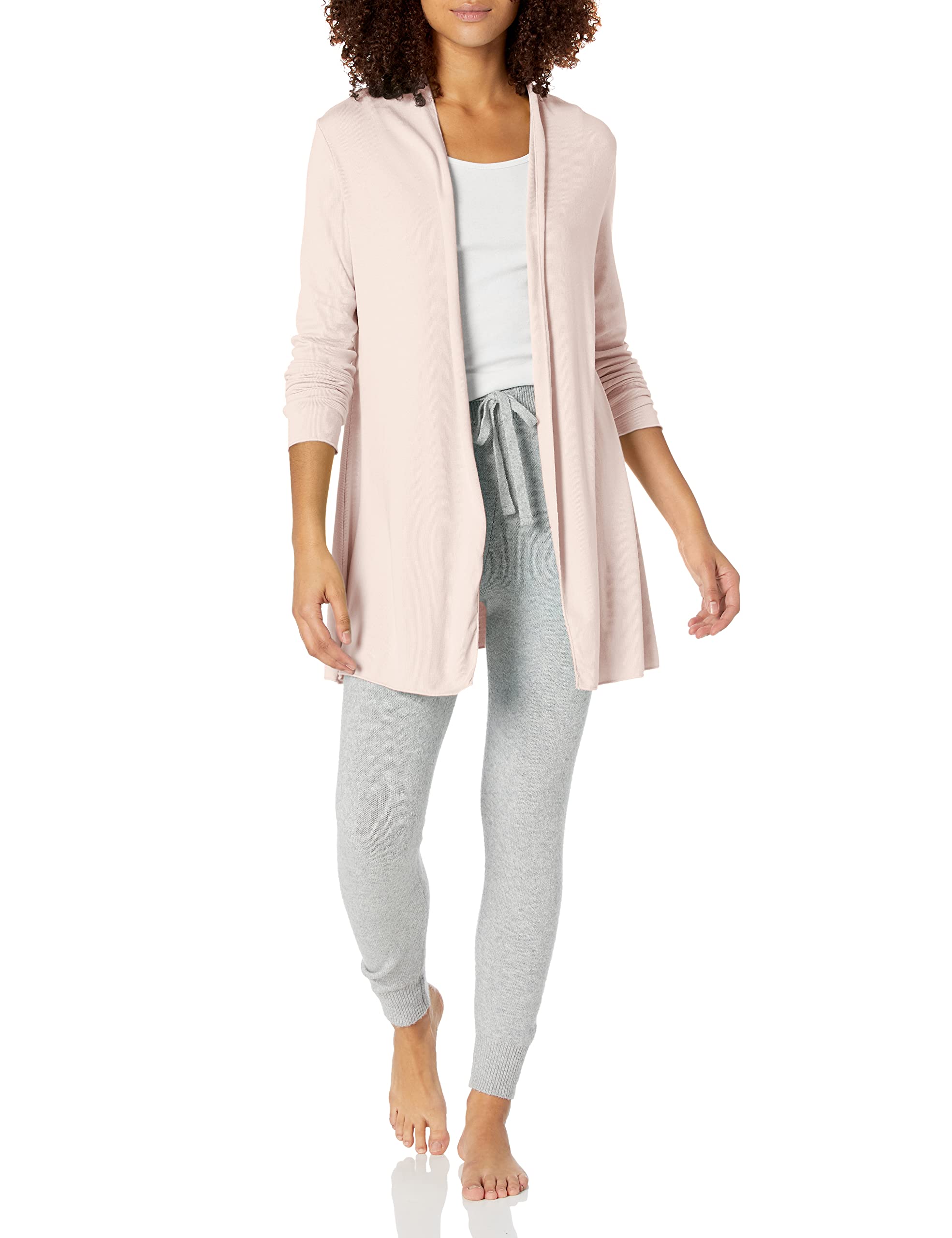 PJ Harlow Women's Rib Knit Long-Sleeve Cardigan with Merrow Edge Trim - Amelia, BSH, Medium