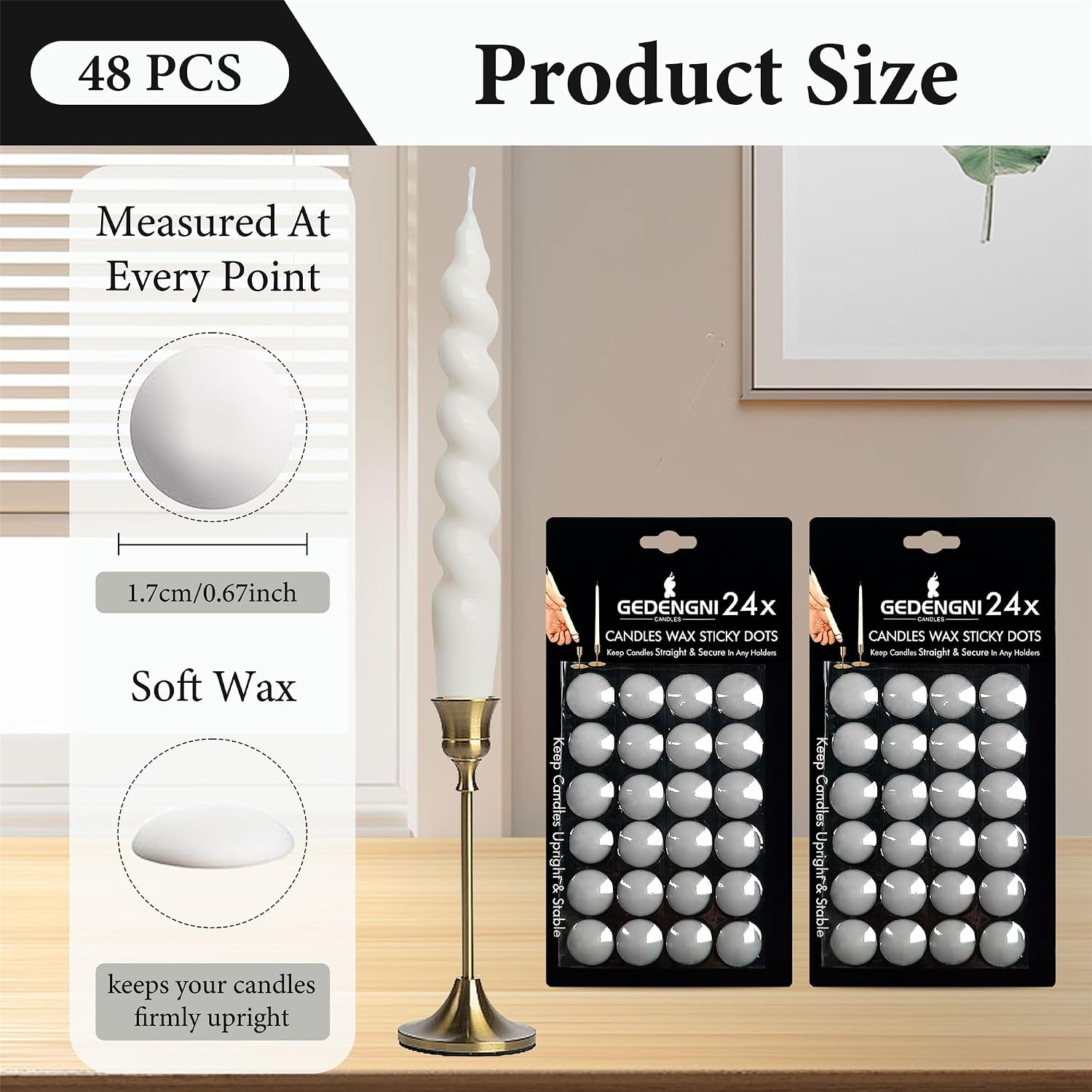 48pcs White Art Deco Taper Candle Wax Dots - Adhesive, Soft Wax for Any Candle Holder - Unscented