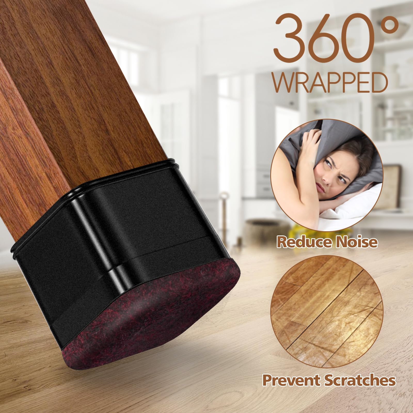 Protezioni per gambe della sedia quadrate, tappi in silicone per gambe delle sedie con feltro, protezioni per pavimenti in legno, per proteggere i pavimenti dai graffi