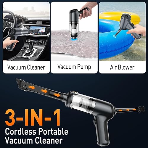 Miniatura 2 de YKSINX Mini aspiradora de mano inalámbrica, aspiradora portátil para automóvil, recargable, 3 en 1, soplador de aire y bomba de mano, aspiradora