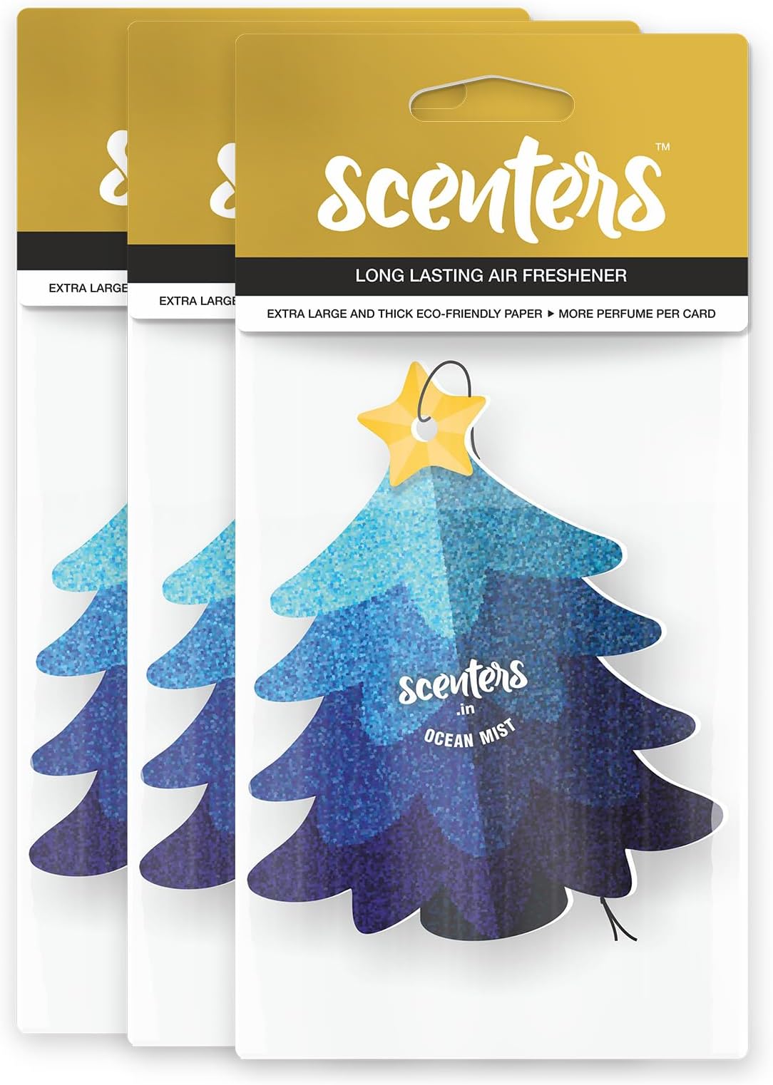 3 Packs SCENTERS Mirror Hanging Car Air Freshener with Ocean Mist Fragrance, Eco-Friendly Recycled Paper, Long Lasting Tropical Climate Perfume, Christmas Tree Design, Car Accessories