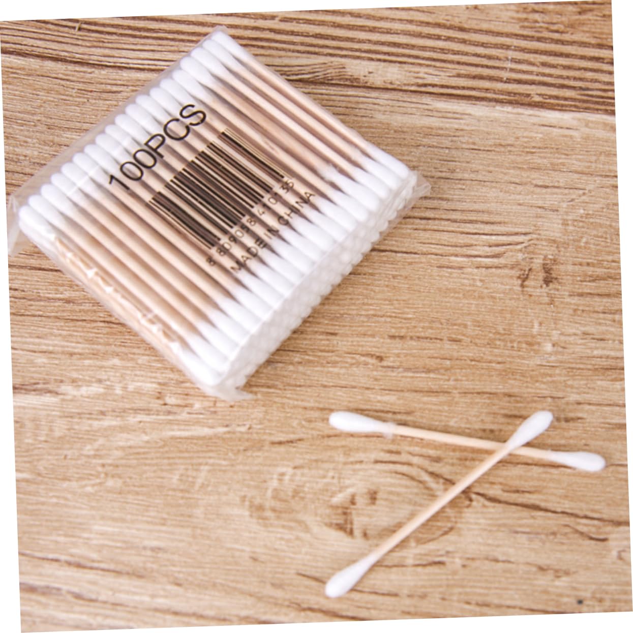 PLAFOPE 100Pcs Double Tipped Cotton Swabs Wooden Stick Swabs for Makeup Cleaning and Personal Care Cotton Buds with Sturdy Design for Safe Use Face Body