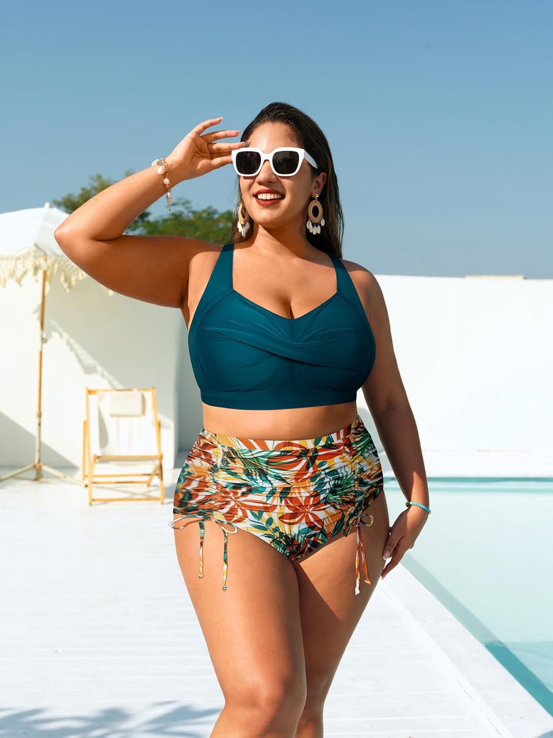 Hanna Nikole Women Plus Size Two Piece Swimsuit Sets Twist Front Bikini Bathing Suit with Drawstring Ruched Bottom - Image 2