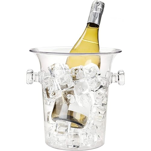 True Clear Acrylic Ice Bucket with Handles, 3-Liter Capacity, Durable Wine and Champagne Bucket, Perfect Ice Buckets for Parties, BBQs, Weddings, Picnics, Holidays, Outdoors, 8.75" x 8.25", Set of 1