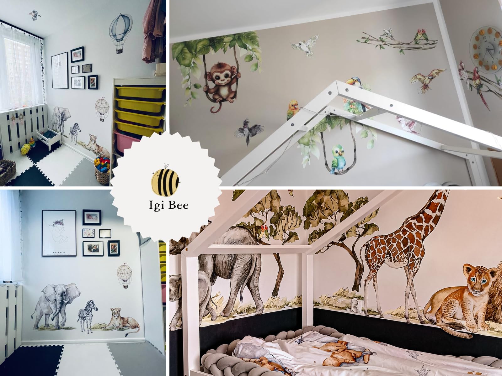 Wandtattoo mit Safari, Elefant, Löwe & Giraffe, Selbstklebender Wandaufkleber, Wandsticker für Jungen & Mädchen, Wanddeko für Kinder, Einfaches Anbringen & Rückstandsloses Entfernen