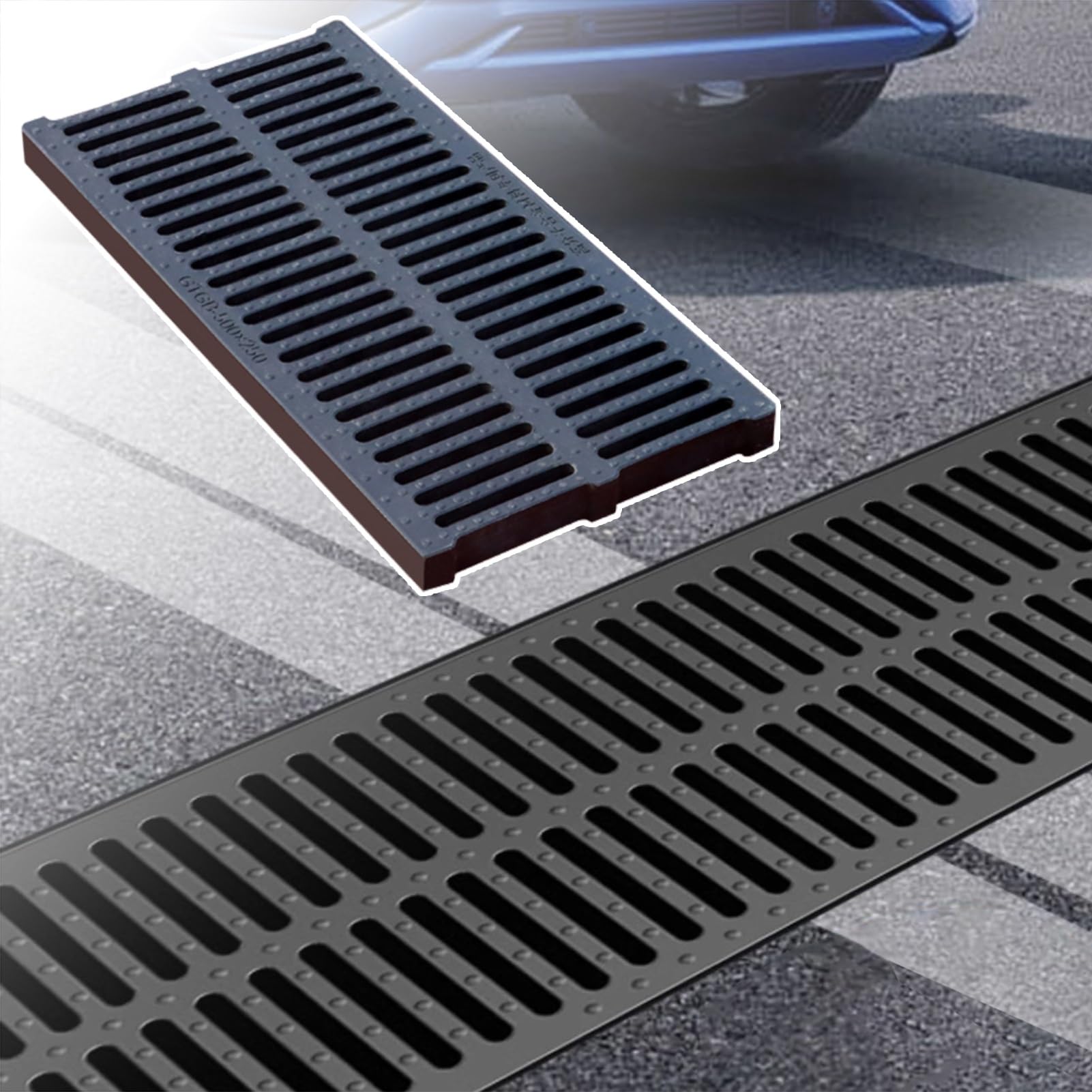Caniveau de drainage pour terrasse et grille de drainage pour allée piétonne 50x35x4 cm