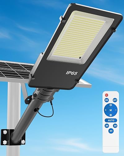 Engrepo Farolas solares al aire libre, 20000LM luces de inundación alimentadas por energía solar con control remoto, anochecer a amanecer IP65