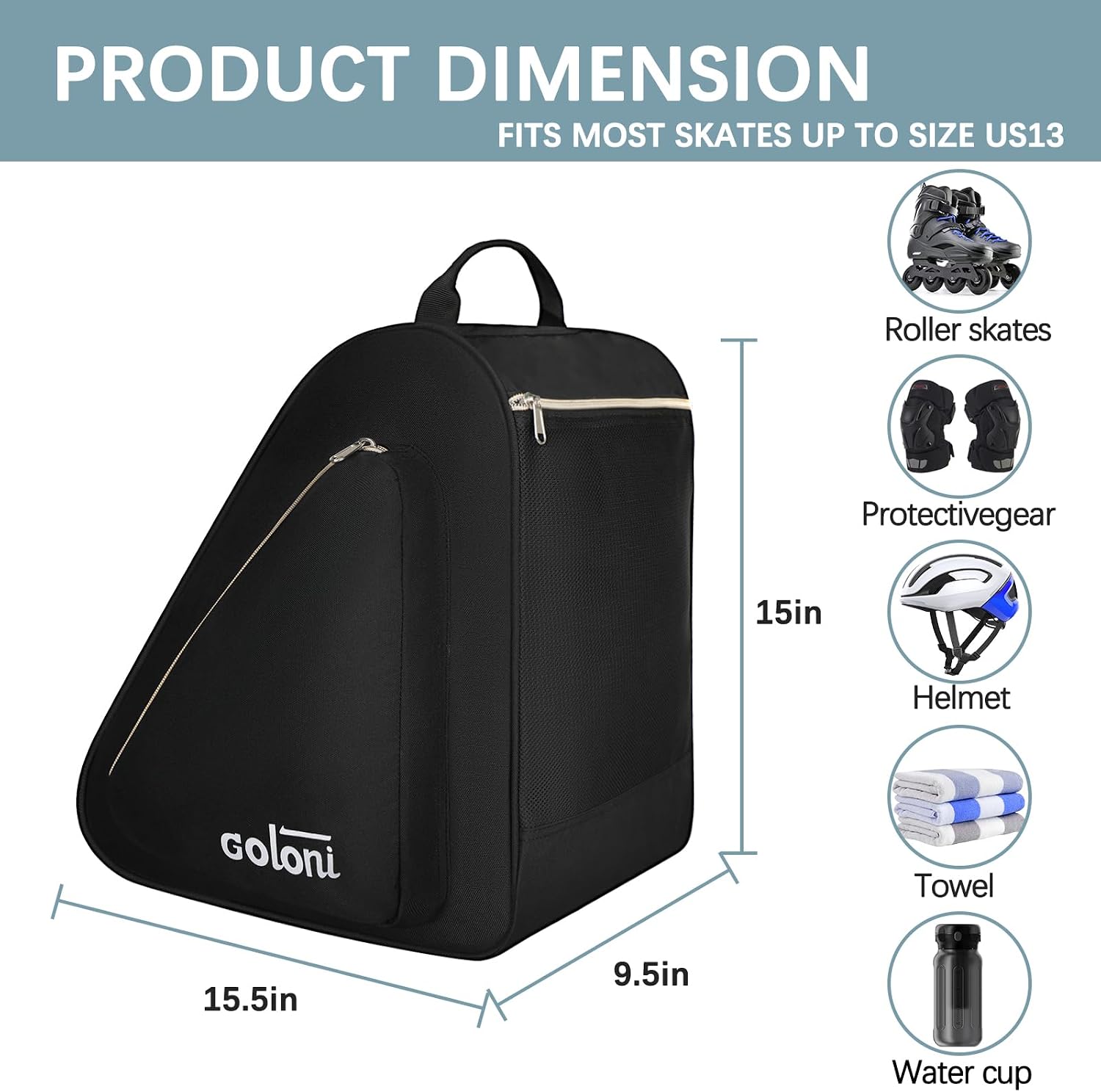 Goloni Skate Bag for Ice & Roller with Multi-Pockets & Adjustable Strap for Men and Women