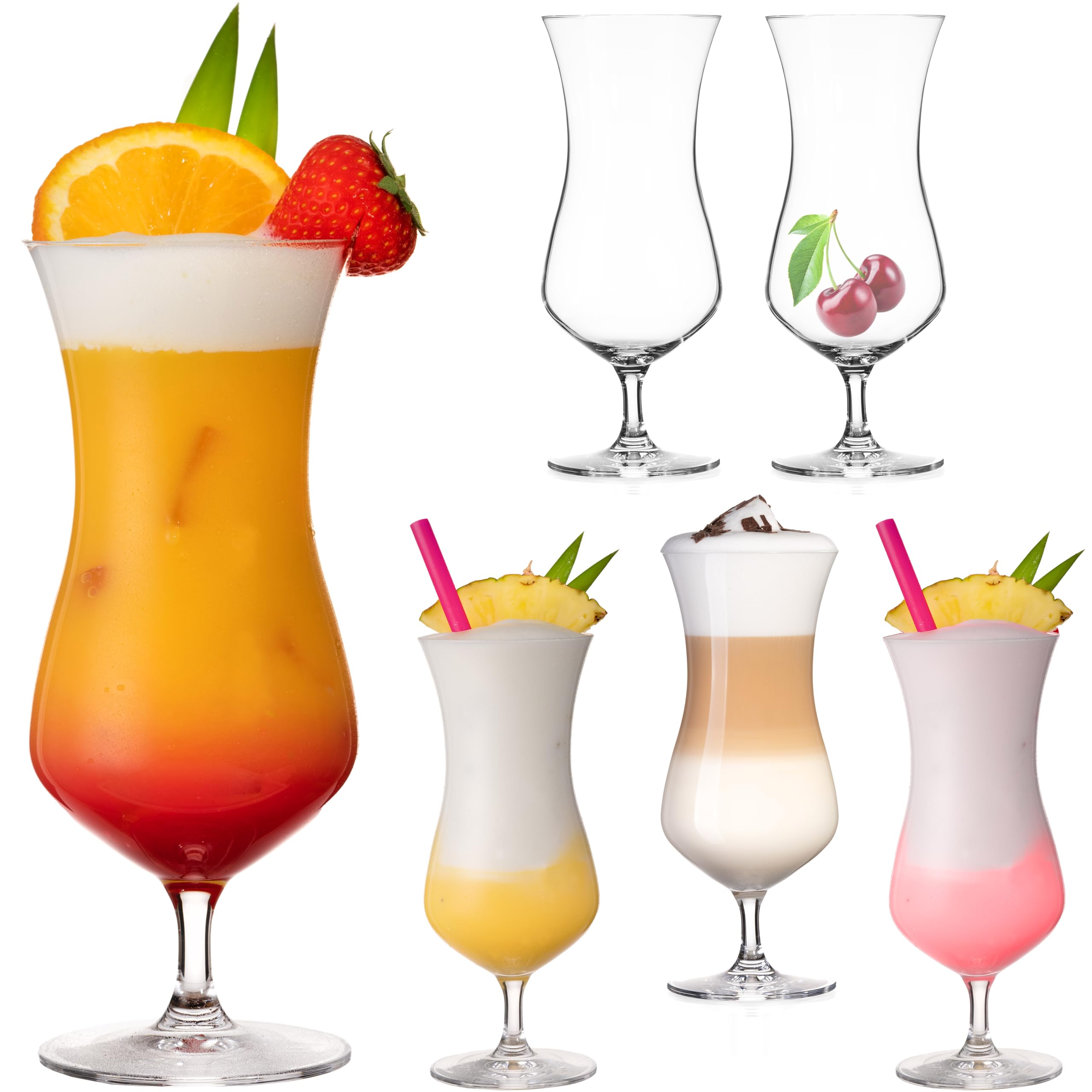 Juego de 6 vasos de cóctel de cristal Crystalline, 400 ml, vasos de café helado, vasos de huracán 117
