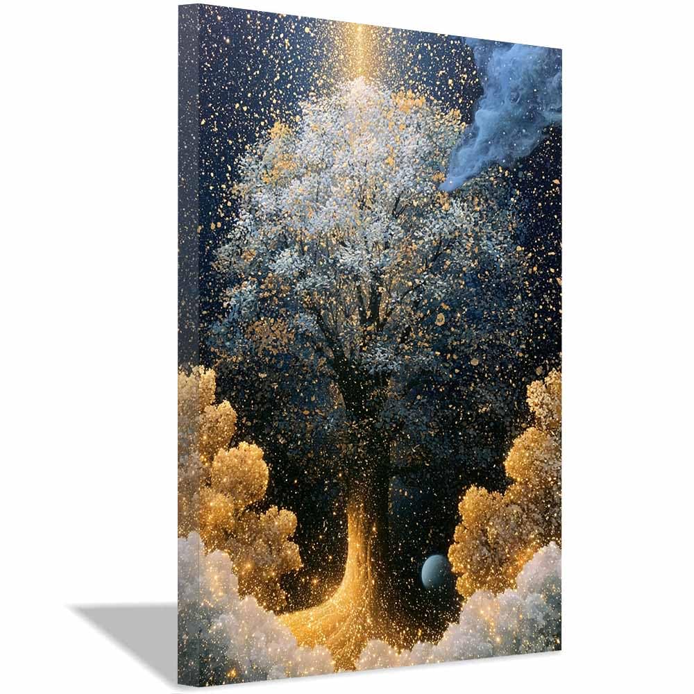 HOQIU Tree Of Life Wall Art Floating Purple Moon Tree canvas prints, nature wall art, for Bathroom Home Office Decor(Multicolor)-60x80cm Framed